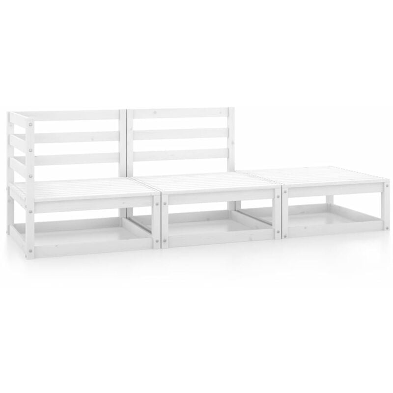 

Set de salón de jardín de 3 piezas blanco madera maciza de pino