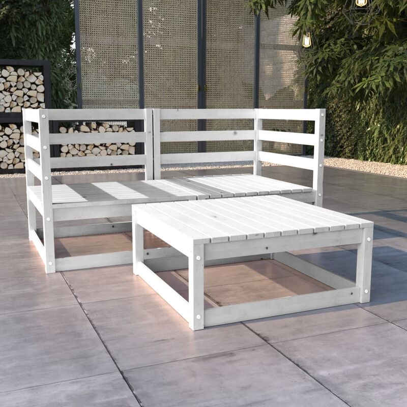 

Set de salón de jardín de 3 piezas blanco madera maciza pino