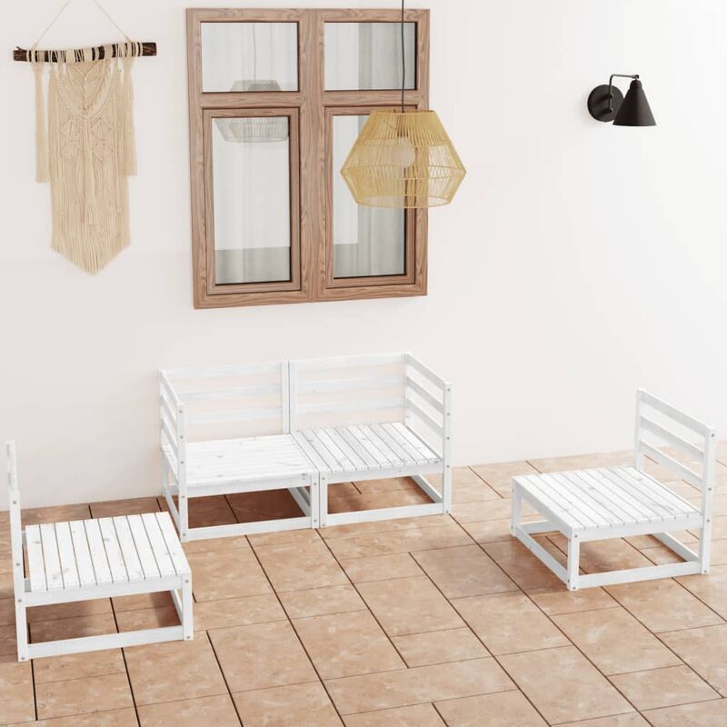 

Set de salón de jardín de 4 piezas blanco madera maciza de pino