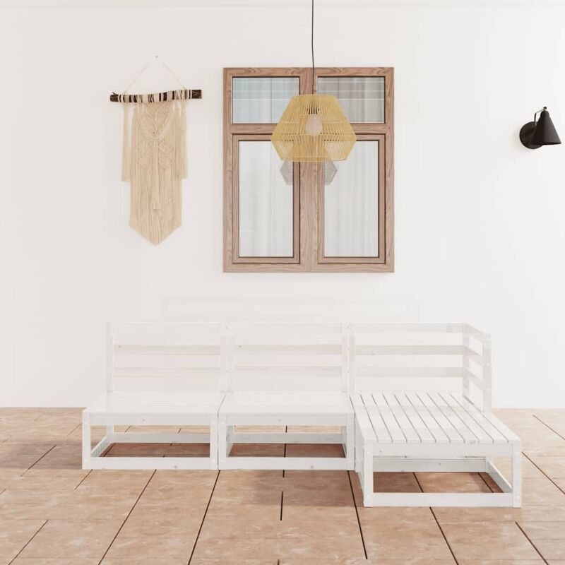 

Set de salón de jardín de 4 piezas blanco madera maciza de pino