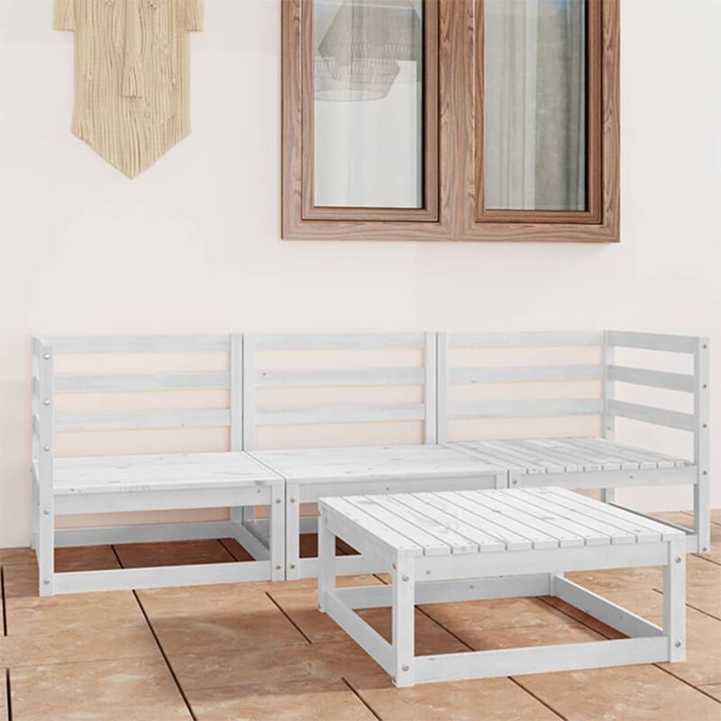

Set de salón de jardín de 4 pzas blanco madera maciza de pino