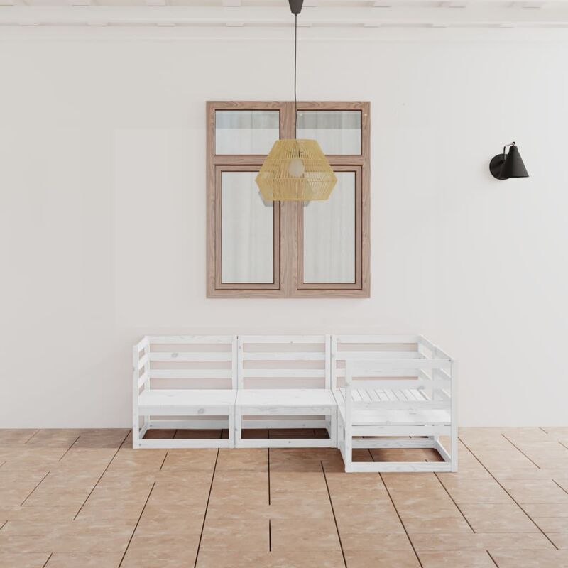 

Set de salón de jardín de 4 pzas blanco madera maciza de pino