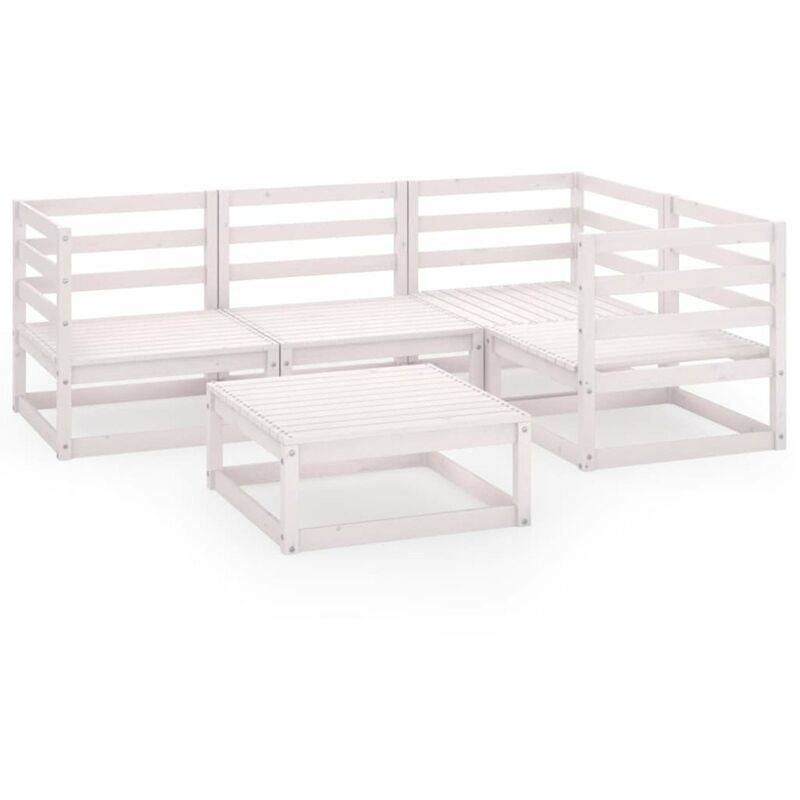 

Set de salon de jardin de 5 piezas blanco madera maciza de pino