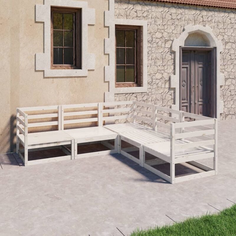 

Set de salón de jardín de 5 piezas blanco madera maciza de pino