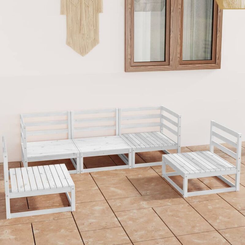 

Set de salón de jardín de 5 piezas blanco madera maciza de pino