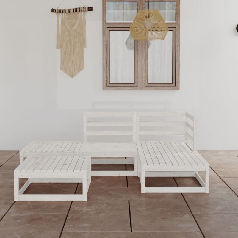 

Set de salón de jardín de 5 piezas blanco madera maciza de pino