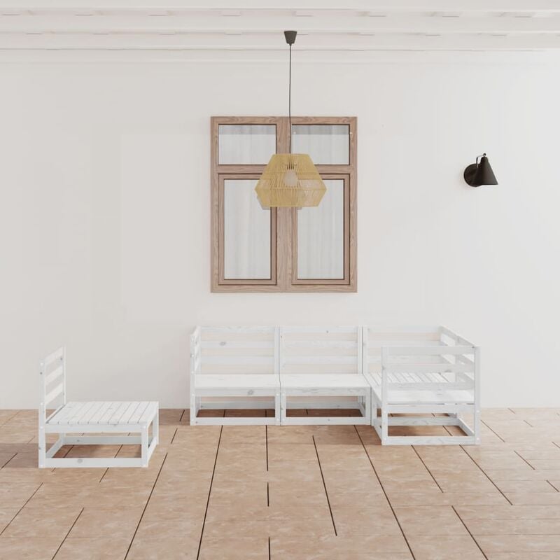 

Set de salón de jardín de 5 piezas blanco madera maciza de pino
