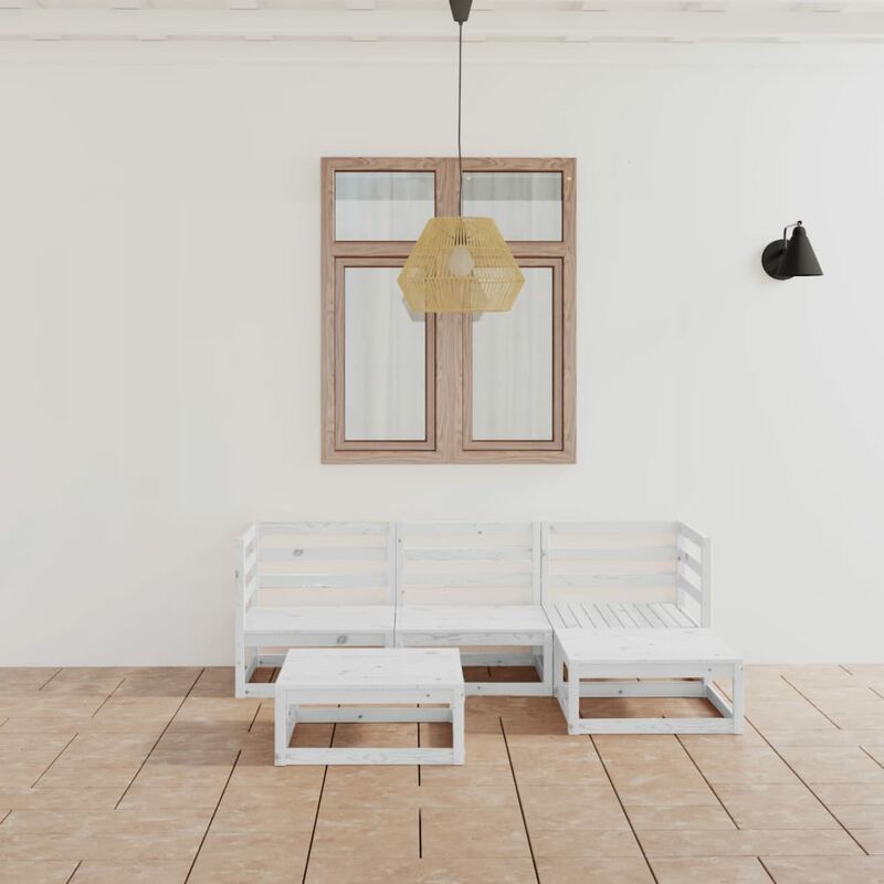 

Set de salón de jardín de 5 piezas blanco madera maciza de pino