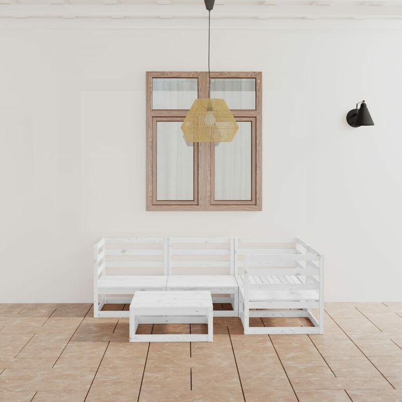 

Set de salón de jardín de 5 piezas blanco madera maciza de pino