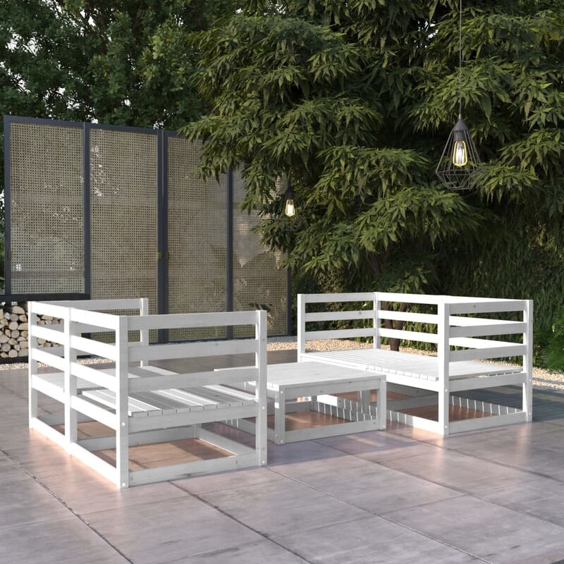 

Set de salón de jardín de 5 piezas blanco madera maciza pino