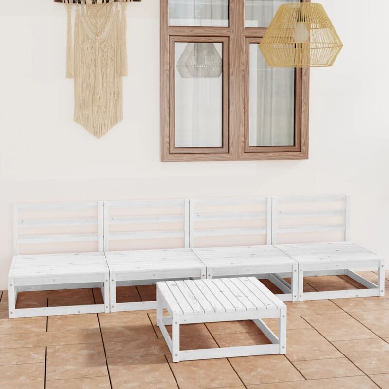 

Set de salón de jardín de 5 pzas blanco madera maciza de pino