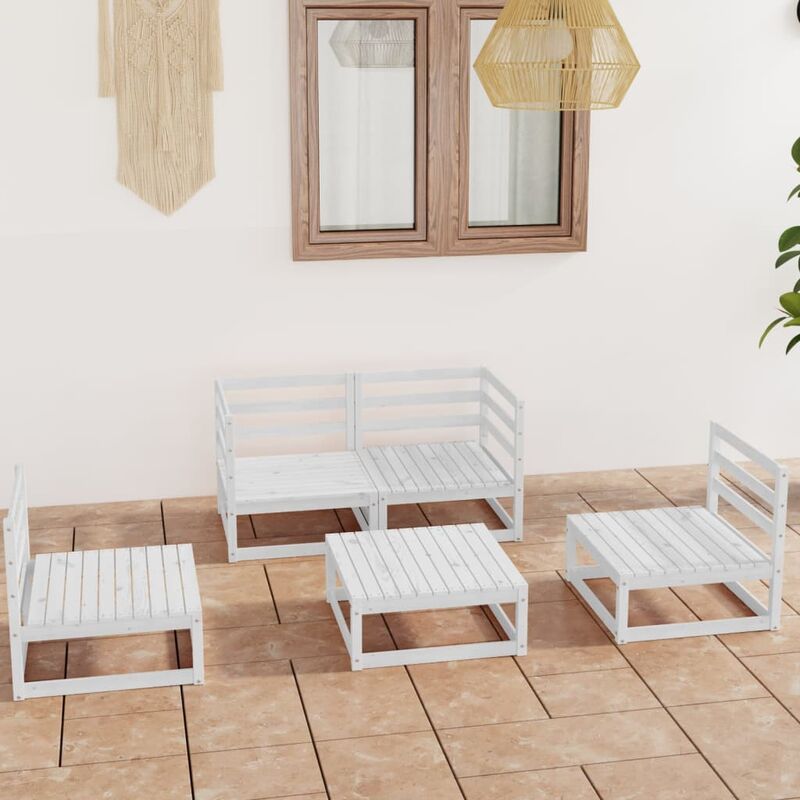 

Set de salón de jardín de 5 pzas blanco madera maciza de pino