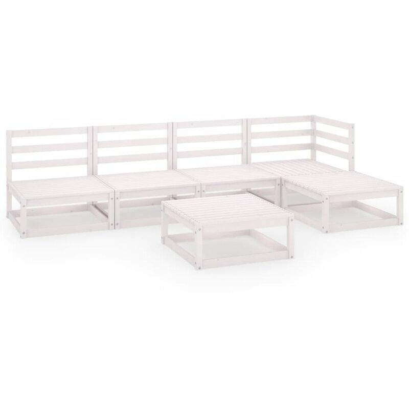 

Set de salon de jardin de 6 piezas blanco madera maciza de pino
