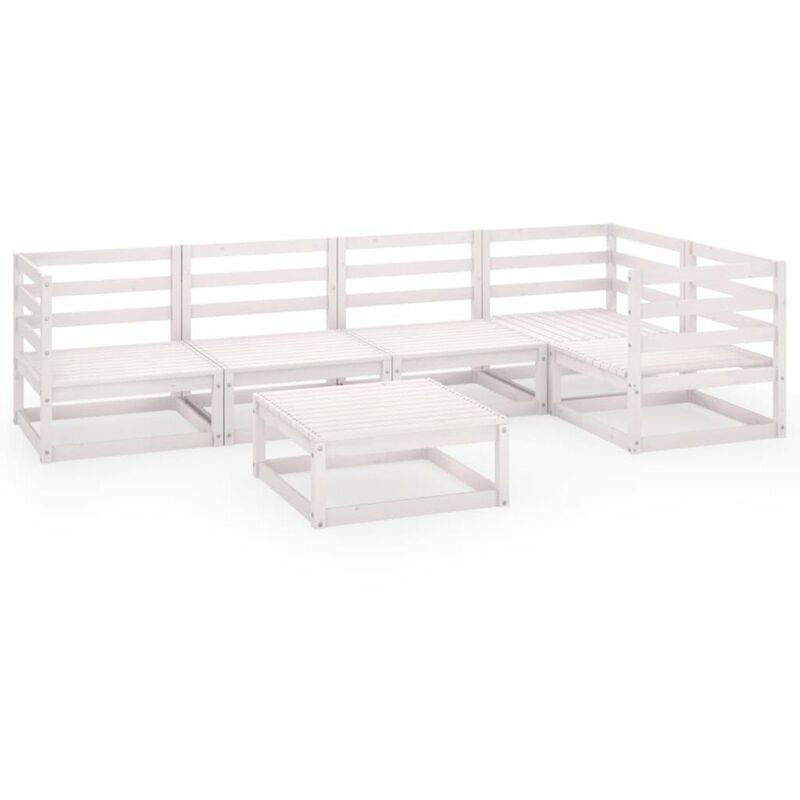 

Set de salon de jardin de 6 piezas blanco madera maciza de pino