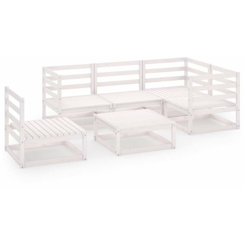 

Set de salon de jardin de 6 piezas blanco madera maciza de pino