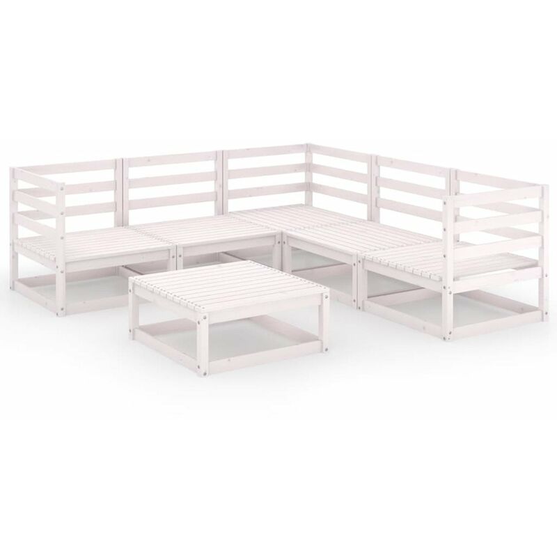 

Set de salon de jardin de 6 piezas blanco madera maciza de pino