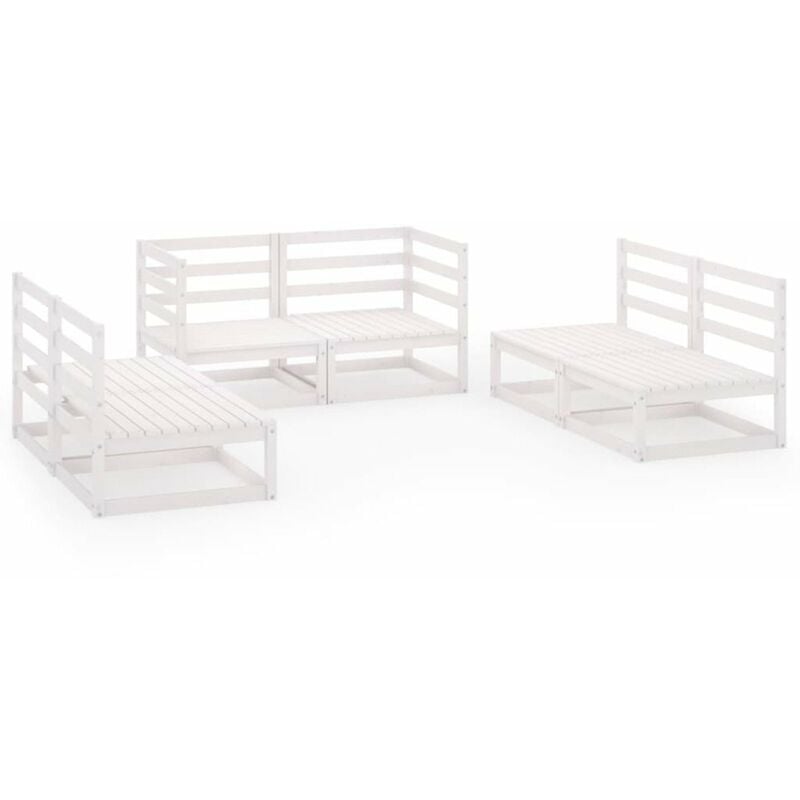 

Happyshopping - Set de salon de jardin de 6 piezas blanco madera maciza de pino