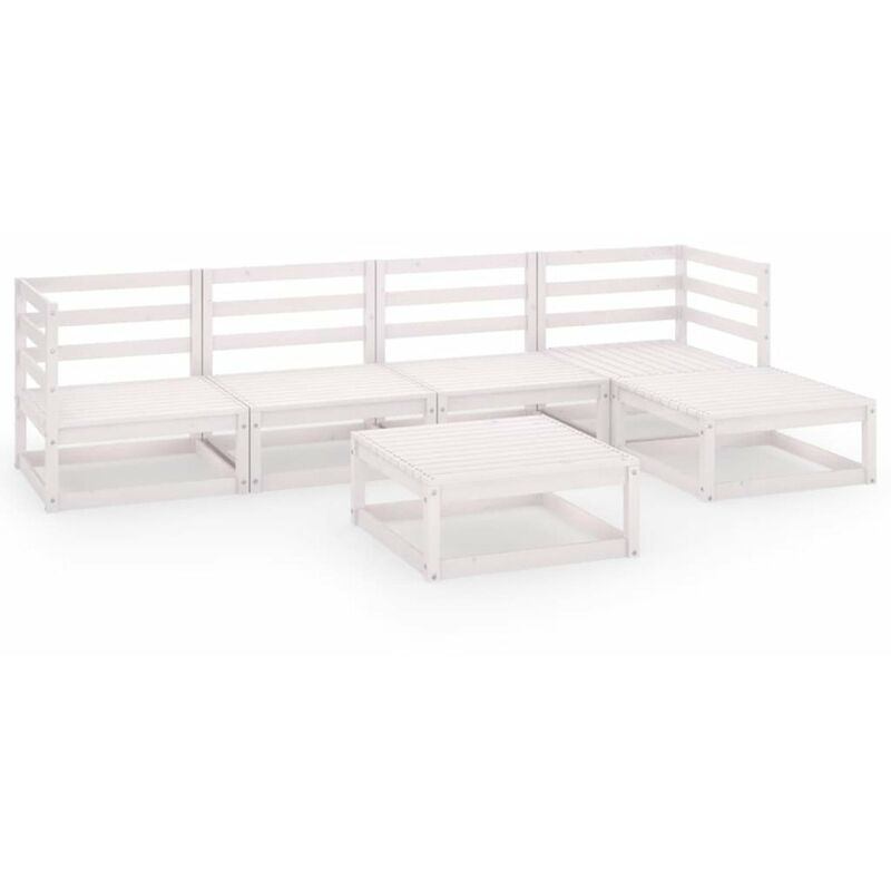 

Set de salon de jardin de 6 piezas blanco madera maciza de pino