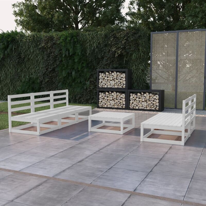 

Set de salón de jardín de 6 piezas blanco madera maciza de pino