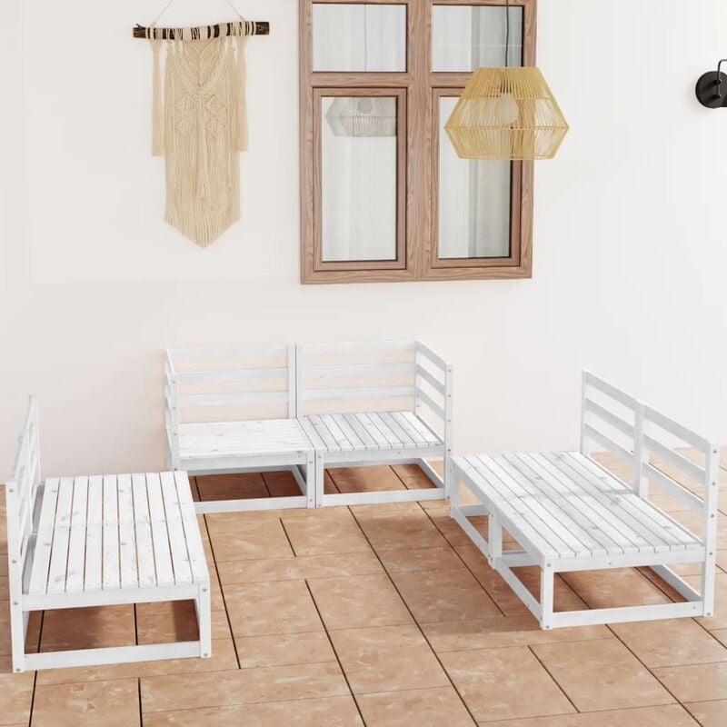 

Set de salón de jardín de 6 piezas blanco madera maciza de pino