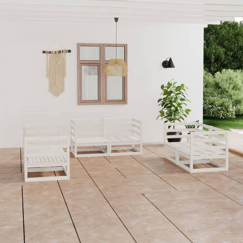 

Set de salón de jardín de 6 piezas blanco madera maciza de pino