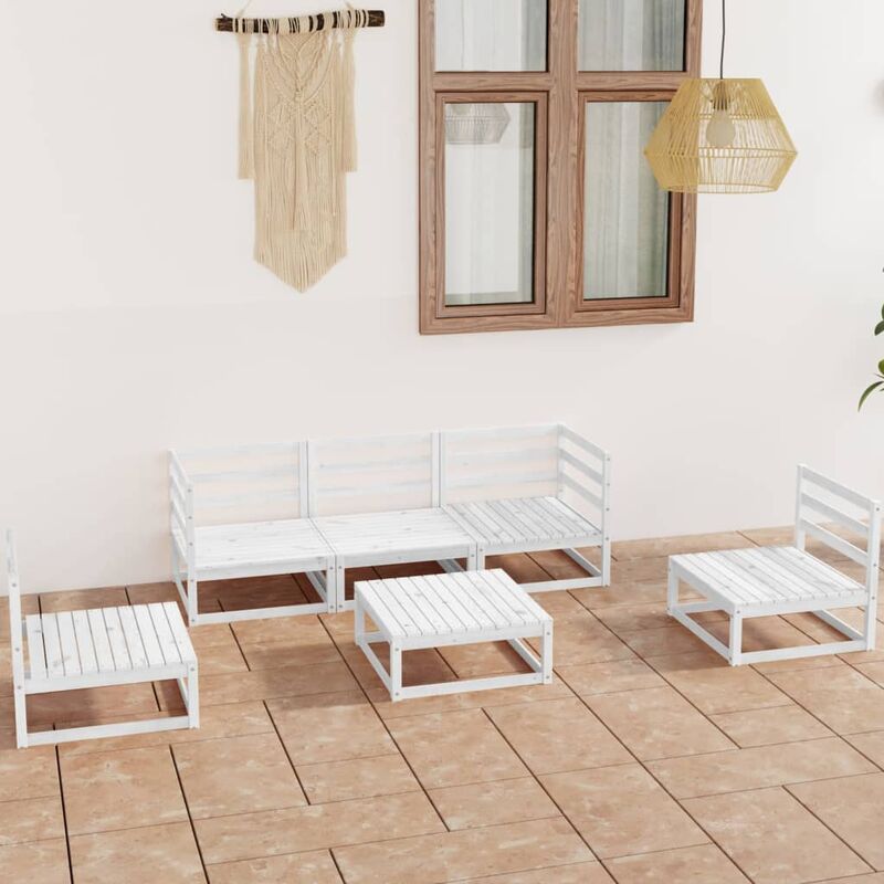 

Set de salón de jardín de 6 piezas blanco madera maciza de pino
