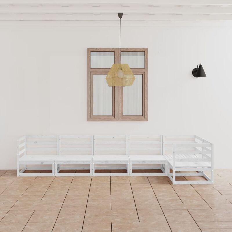 

Set de salón de jardín de 6 piezas blanco madera maciza de pino