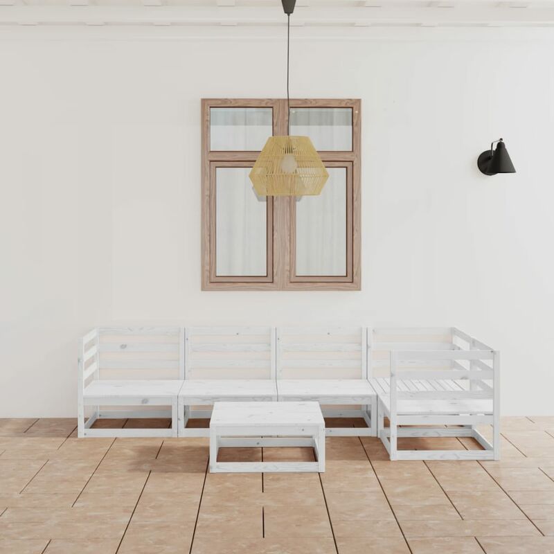 

Set de salón de jardín de 6 piezas blanco madera maciza de pino