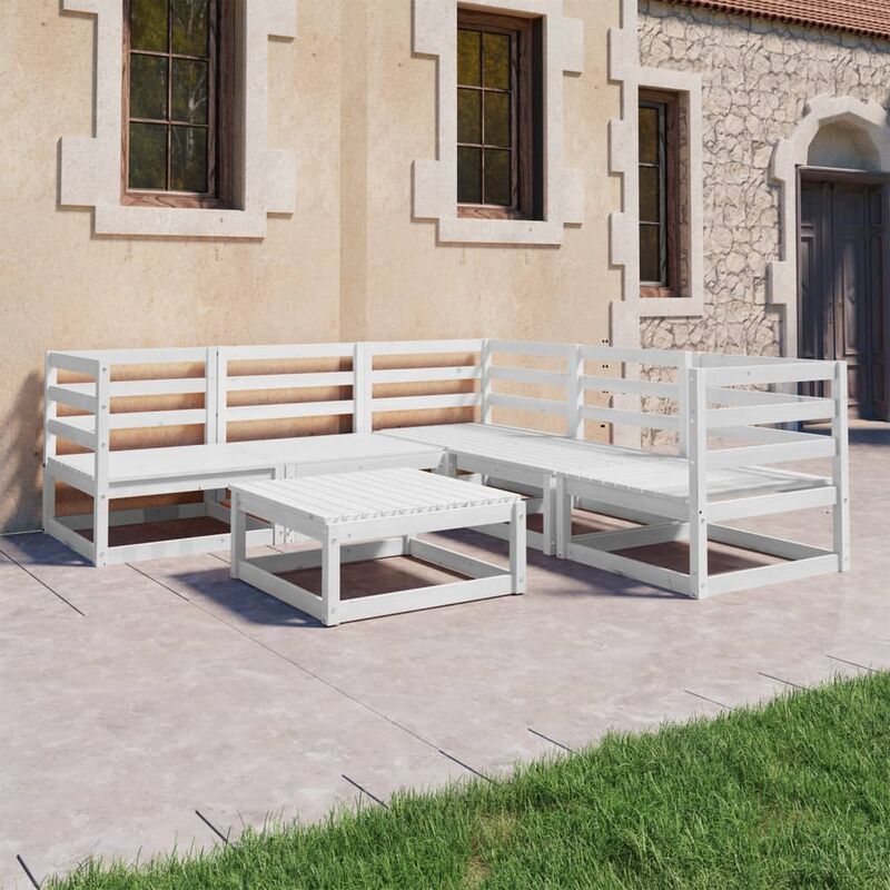 

Set de salón de jardín de 6 piezas blanco madera maciza de pino