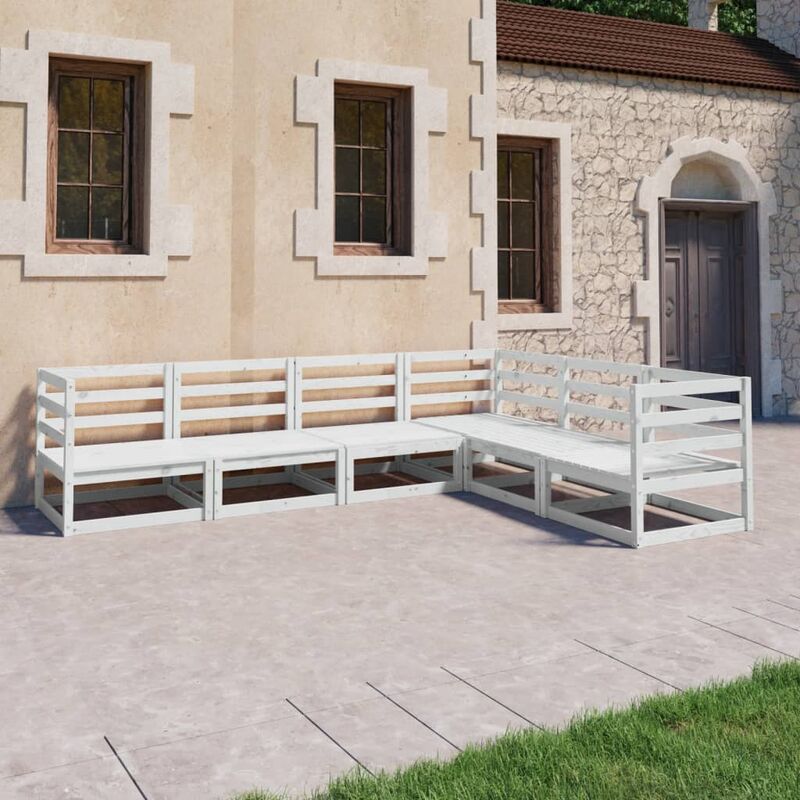 

Set de salón de jardín de 6 piezas blanco madera maciza de pino
