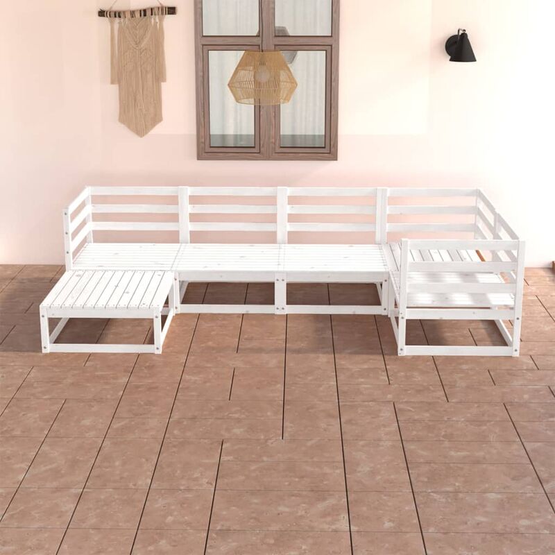 

Set de salón de jardín de 6 piezas blanco madera maciza de pino