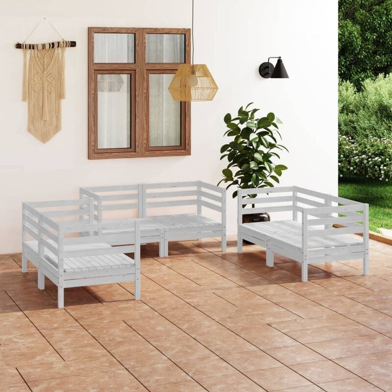 

Set de salón de jardín de 6 piezas blanco madera maciza de pino