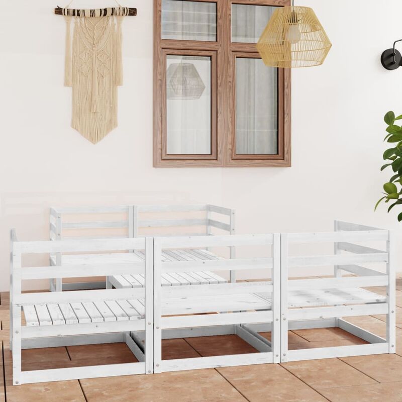 

Set de salón de jardín de 6 pzas blanco madera maciza de pino