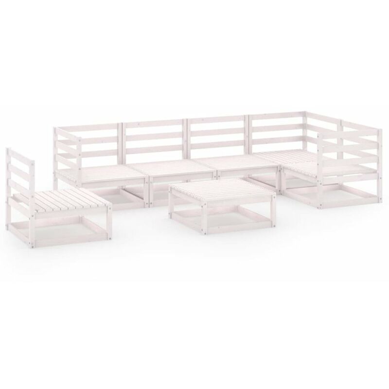 

Set de salon de jardin de 7 piezas blanco madera maciza de pino