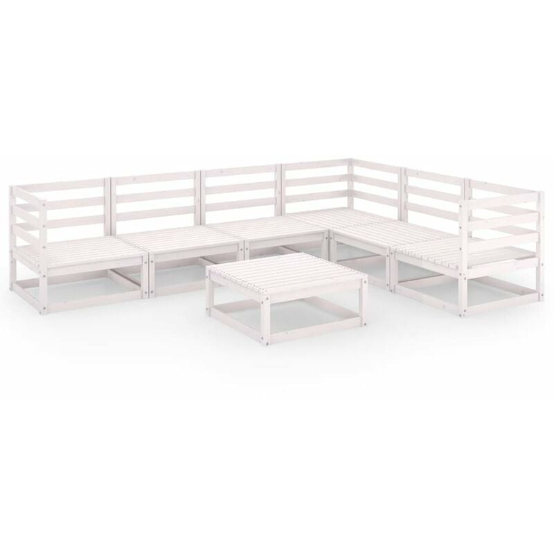 

Set de salon de jardin de 7 piezas blanco madera maciza de pino