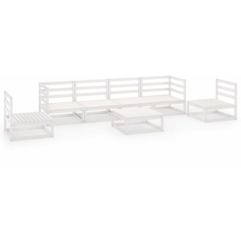 

Happyshopping - Set de salon de jardin de 7 piezas blanco madera maciza de pino