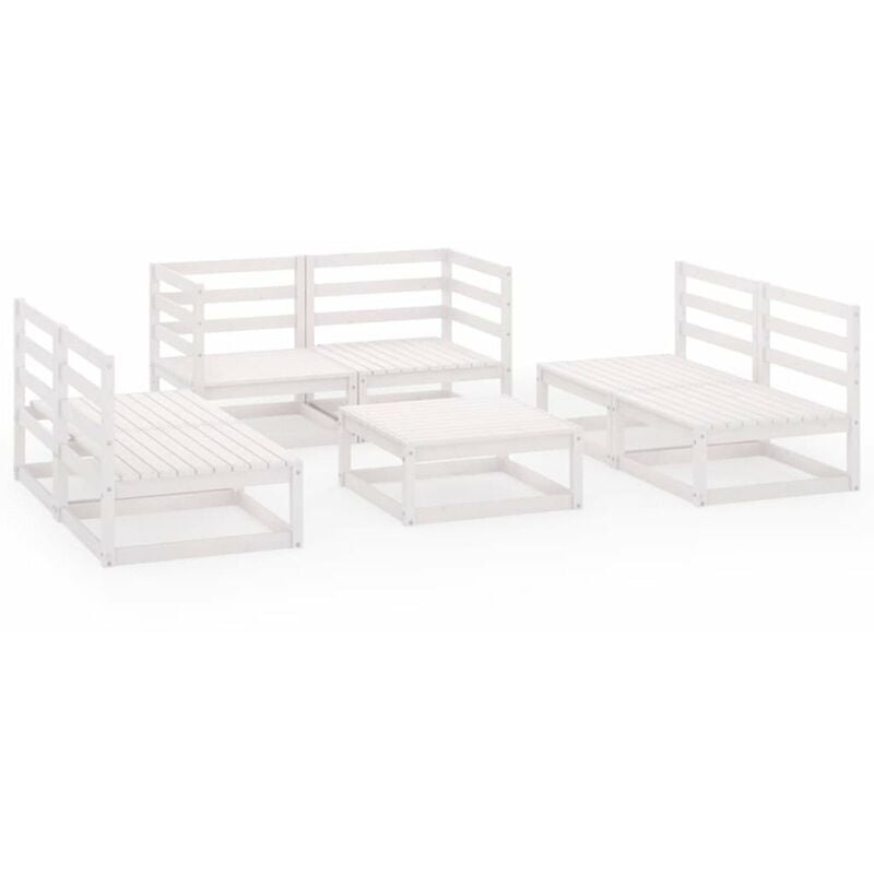 

Happyshopping - Set de salon de jardin de 7 piezas blanco madera maciza de pino