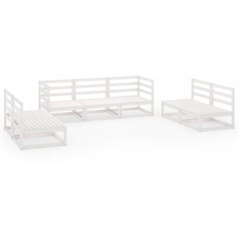 

Happyshopping - Set de salon de jardin de 7 piezas blanco madera maciza de pino