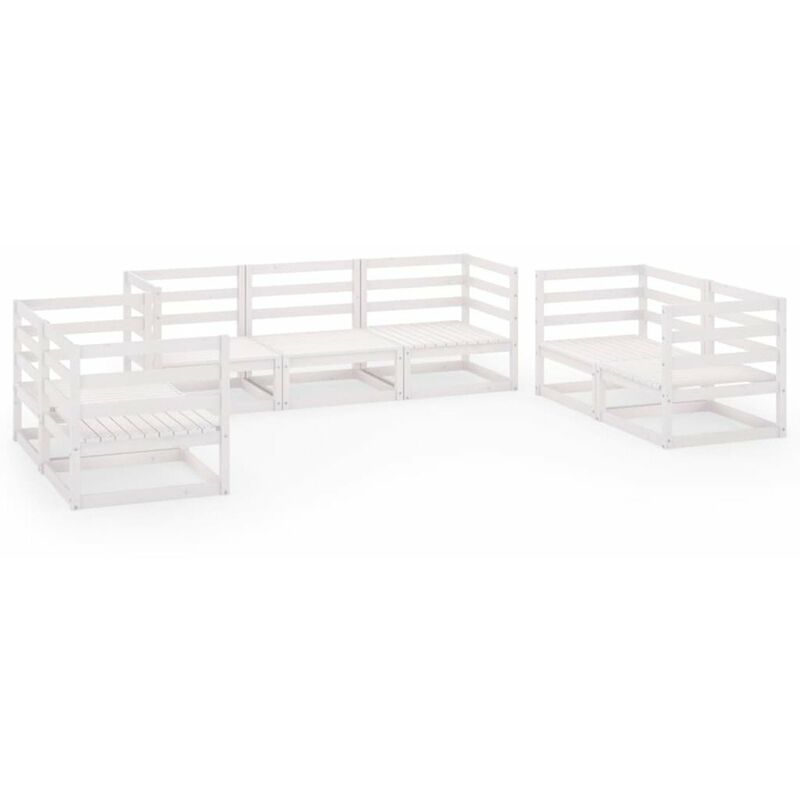 

Happyshopping - Set de salon de jardin de 7 piezas blanco madera maciza de pino