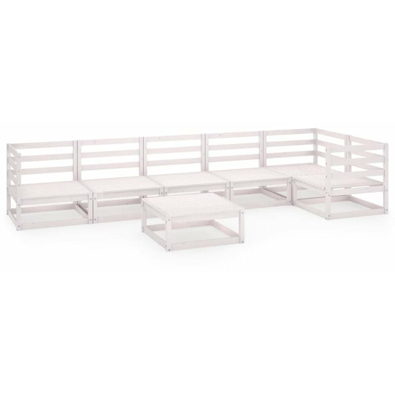

Happyshopping - Set de salon de jardin de 7 piezas blanco madera maciza de pino