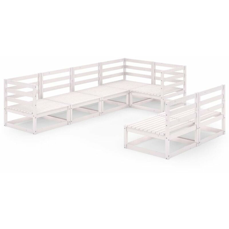 

Set de salon de jardin de 7 piezas blanco madera maciza de pino
