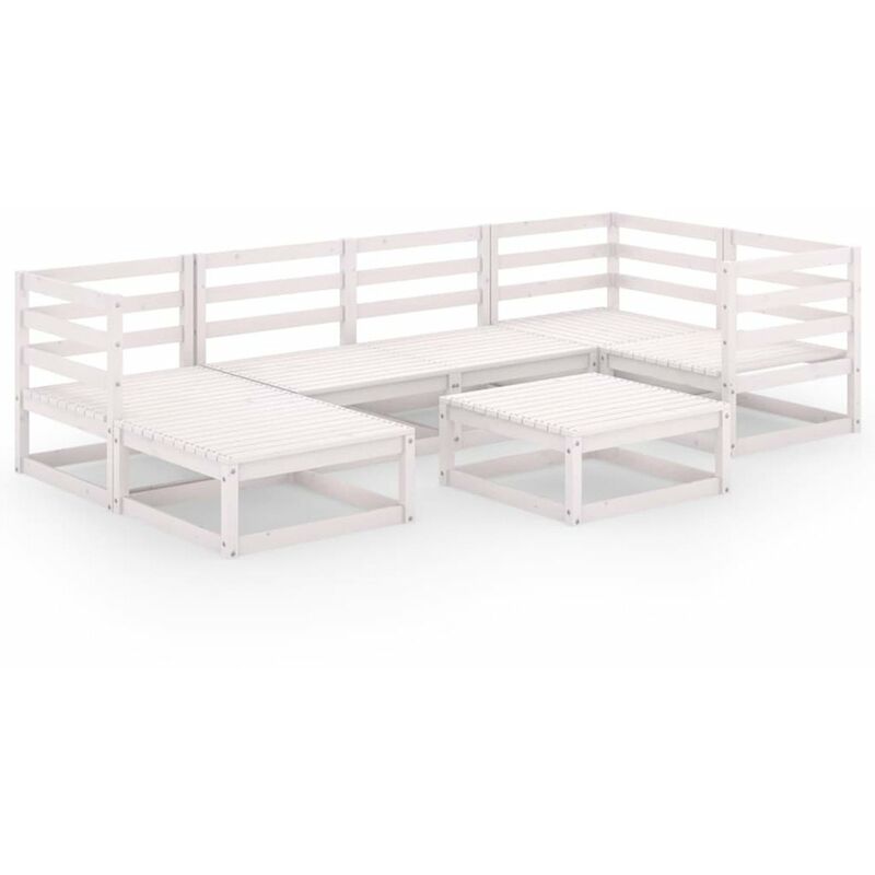 

Happyshopping - Set de salon de jardin de 7 piezas blanco madera maciza de pino