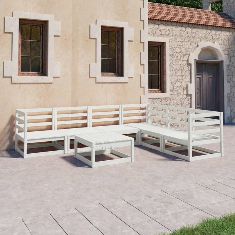 

Set de salón de jardín de 7 piezas blanco madera maciza de pino