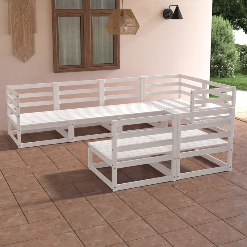 

Set de salón de jardín de 7 piezas blanco madera maciza de pino