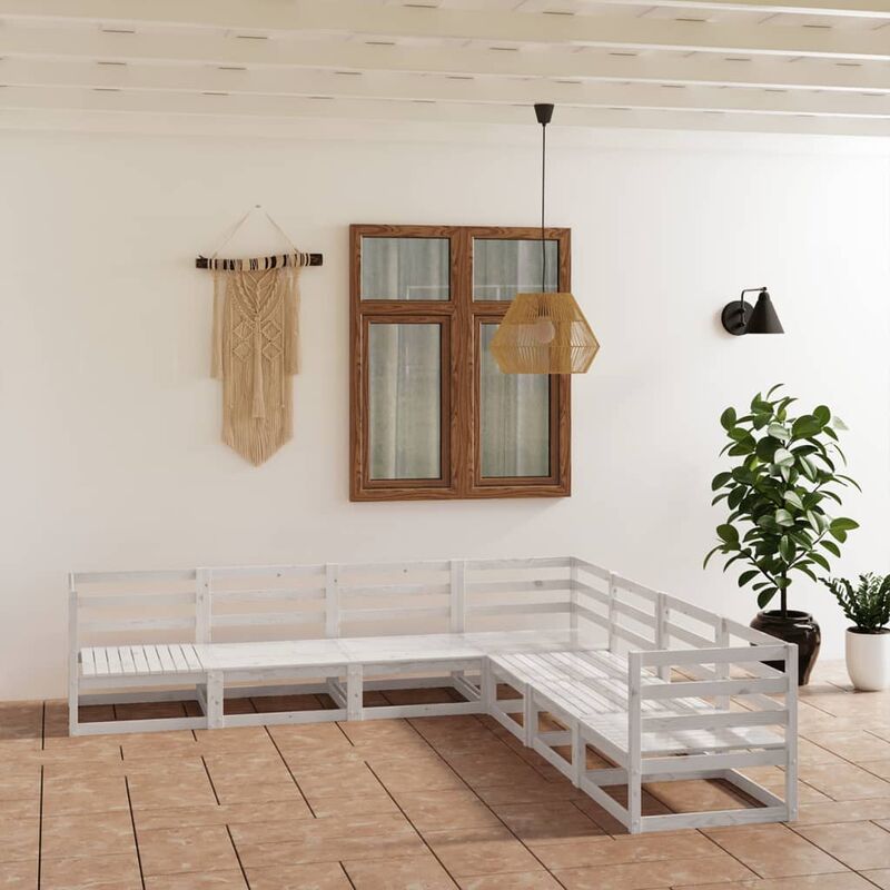 

Set de salón de jardín de 7 piezas blanco madera maciza de pino
