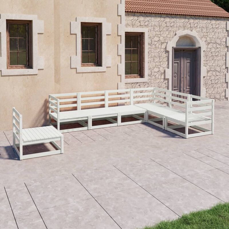 

Set de salón de jardín de 7 piezas blanco madera maciza de pino