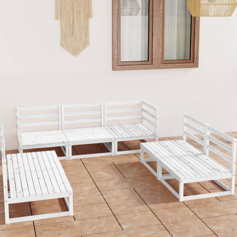 

Set de salón de jardín de 7 piezas blanco madera maciza de pino