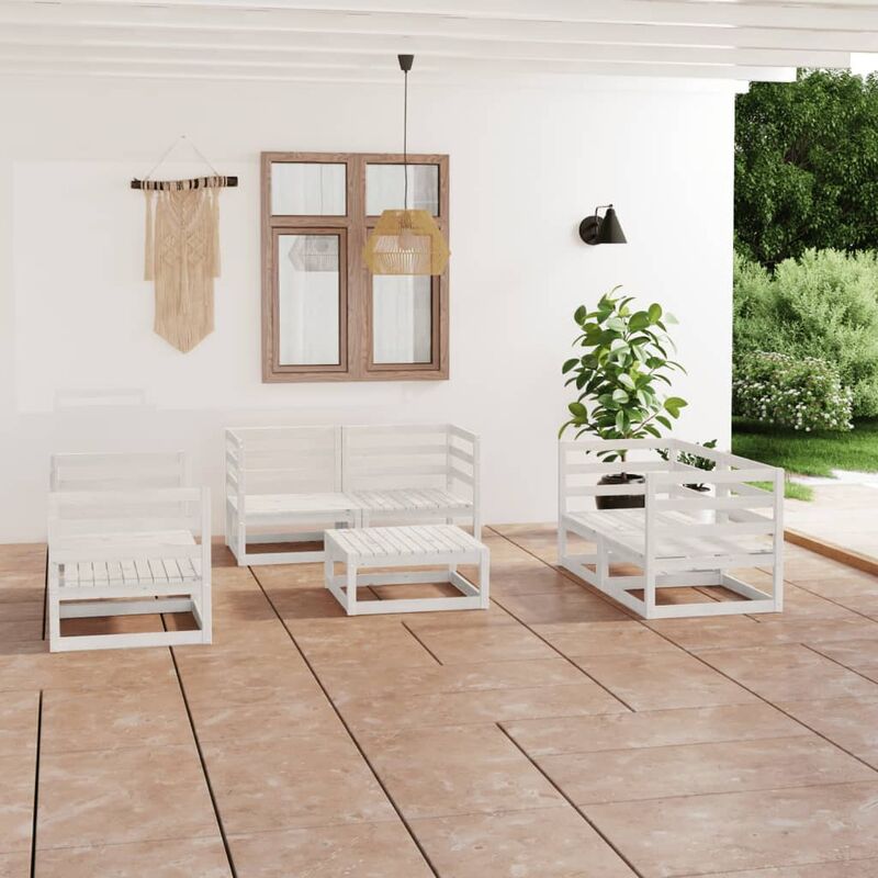 

Set de salón de jardín de 7 piezas blanco madera maciza de pino