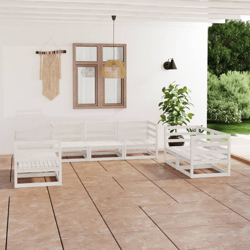 

Set de salón de jardín de 7 piezas blanco madera maciza de pino