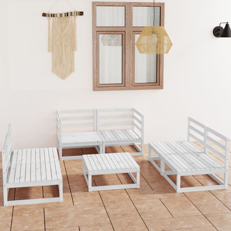 

Set de salón de jardín de 7 piezas blanco madera maciza de pino